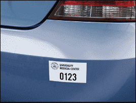 Custom Parking Permit Displayed on Bumper